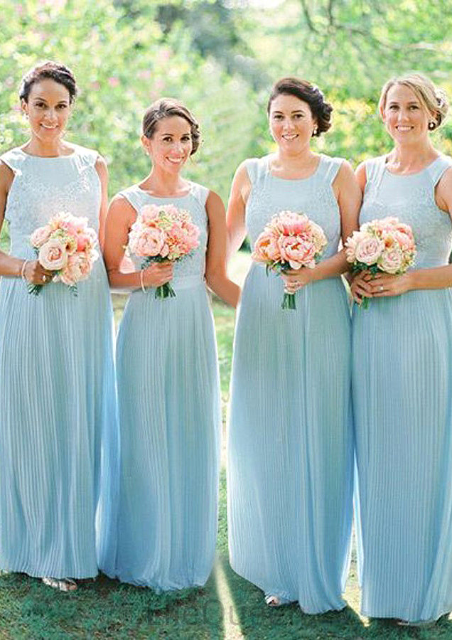 Sleeveless Scoop Neck Long/Floor-Length Chiffon A-line/Princess Bridesmaid Dresseses With Lace Christine DGP0025596