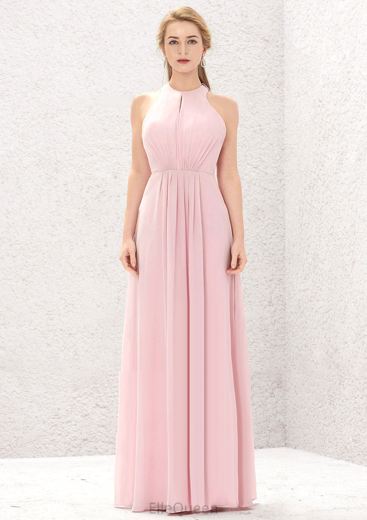 A-line Halter Sleeveless Chiffon Long/Floor-Length Bridesmaid Dresses With Pleated Alisson DGP0025634