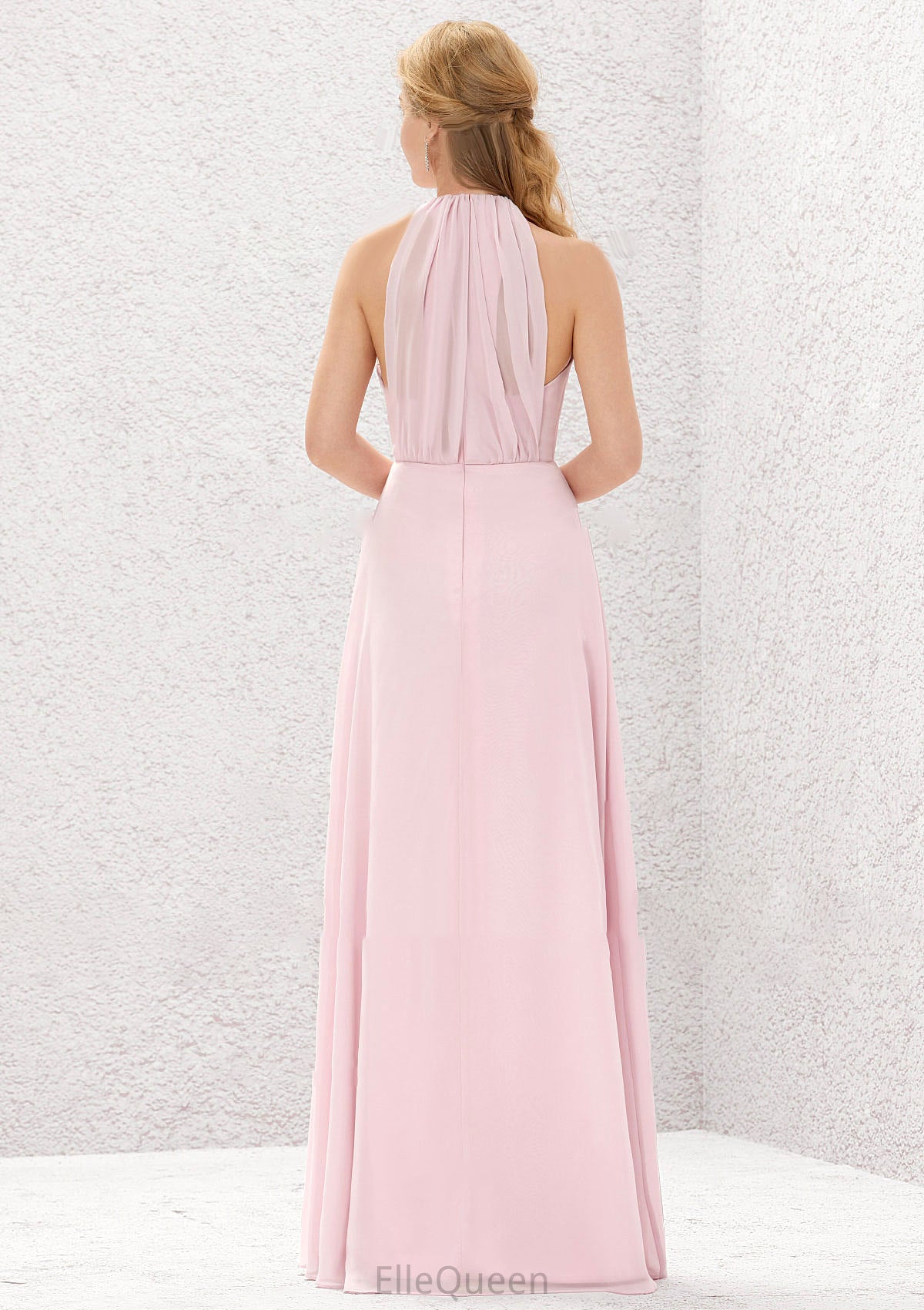 A-line Halter Sleeveless Chiffon Long/Floor-Length Bridesmaid Dresses With Pleated Alisson DGP0025634