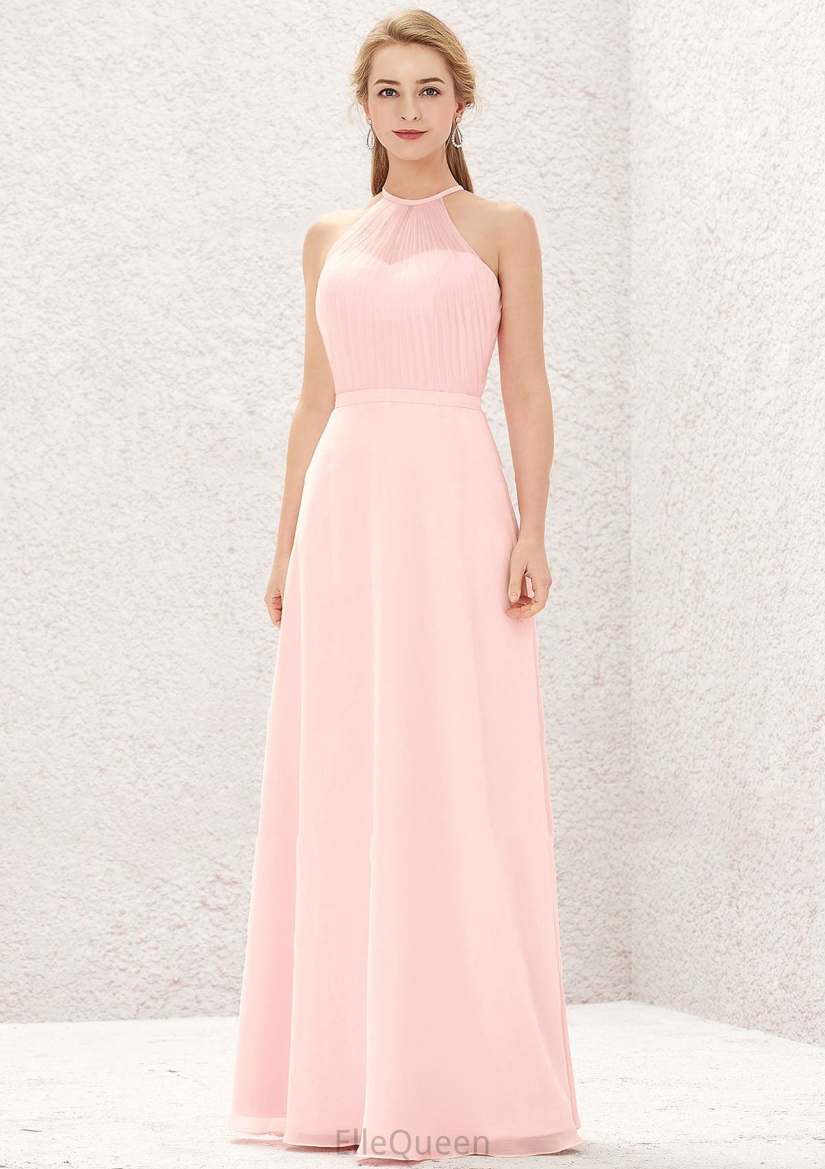 A-line Halter Sleeveless Chiffon Long/Floor-Length Bridesmaid Dresses Vicky DGP0025635