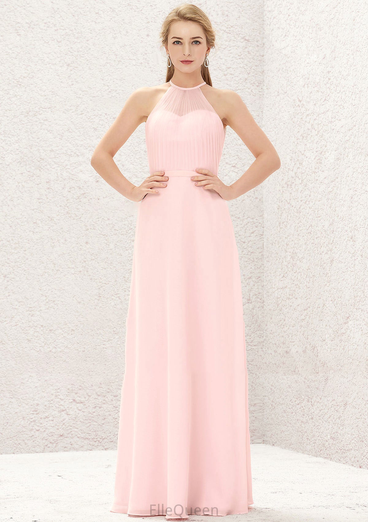 A-line Halter Sleeveless Chiffon Long/Floor-Length Bridesmaid Dresses Vicky DGP0025635