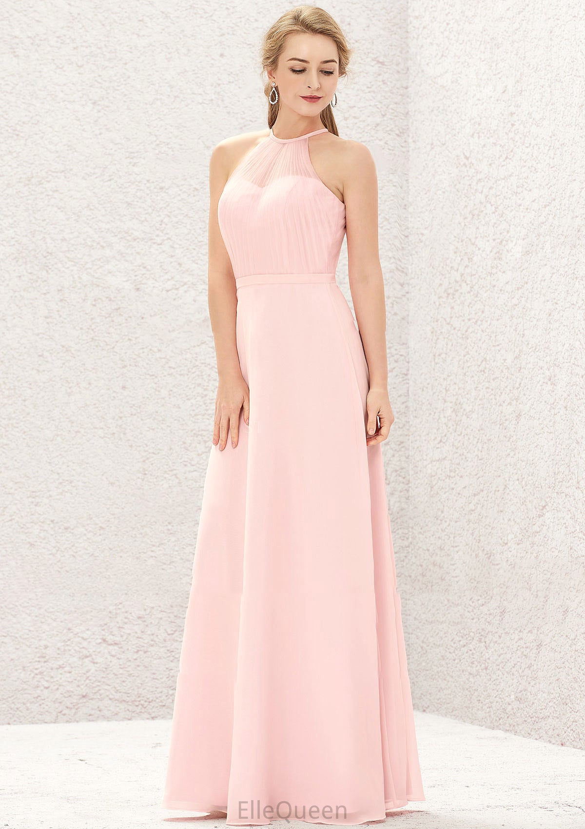 A-line Halter Sleeveless Chiffon Long/Floor-Length Bridesmaid Dresses Vicky DGP0025635