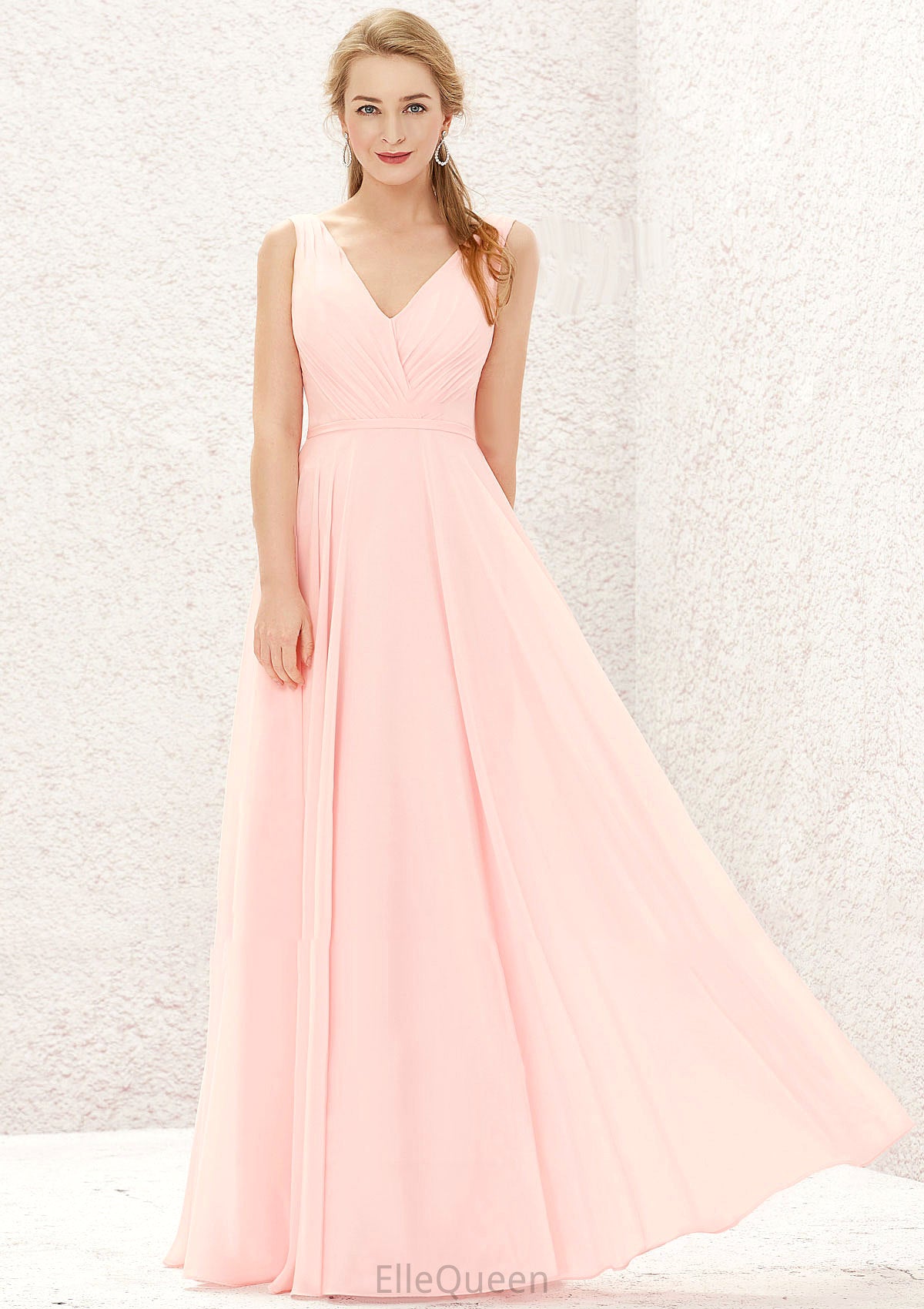 A-line V Neck Sleeveless Chiffon Long/Floor-Length Bridesmaid Dresses With Pleated Jillian DGP0025637