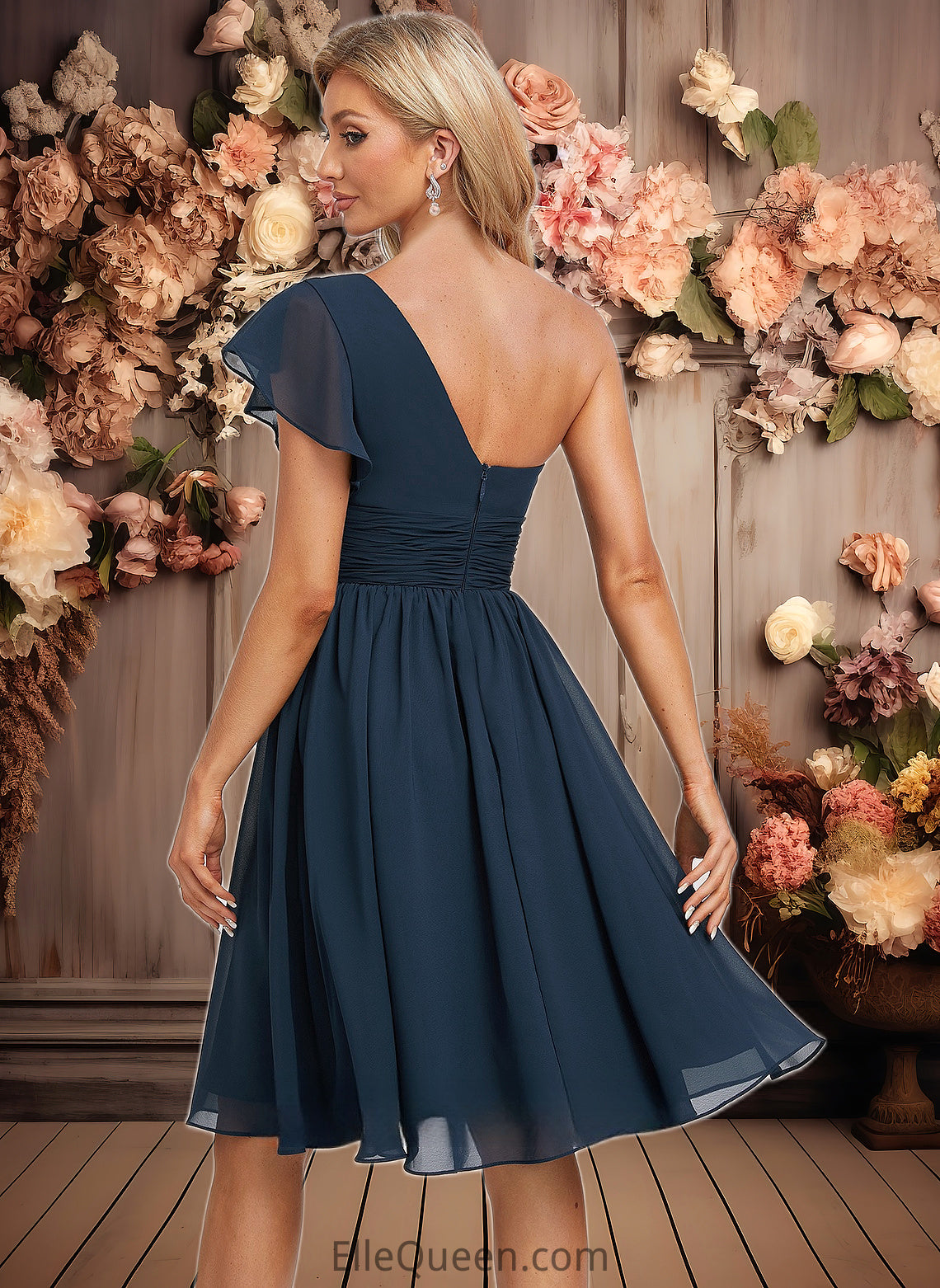 Reagan A-line One Shoulder Knee-Length Chiffon Homecoming Dress With Ruffle DGP0025722