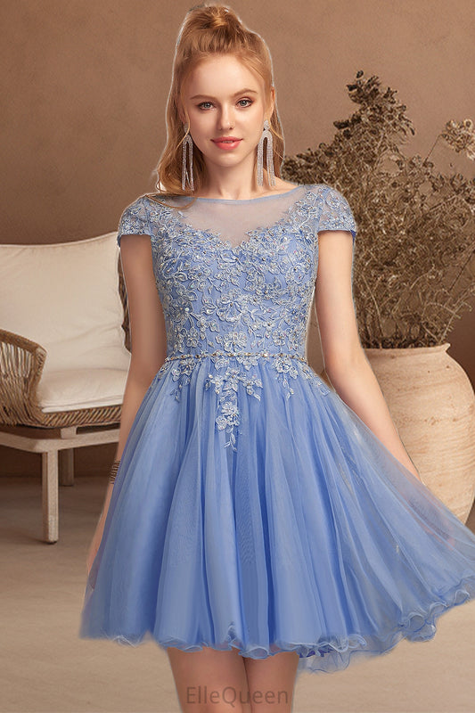 Gracelyn A-line Scoop Short/Mini Tulle Homecoming Dress With Beading Appliques Lace DGP0020547