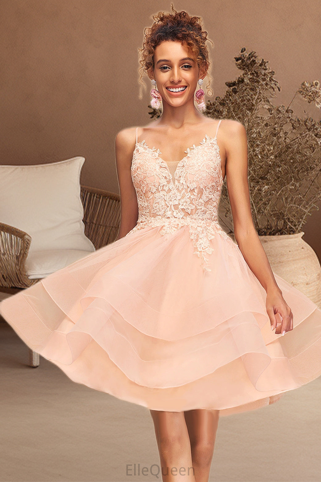 Ryan A-line V-Neck Short/Mini Lace Tulle Homecoming Dress DGP0020524