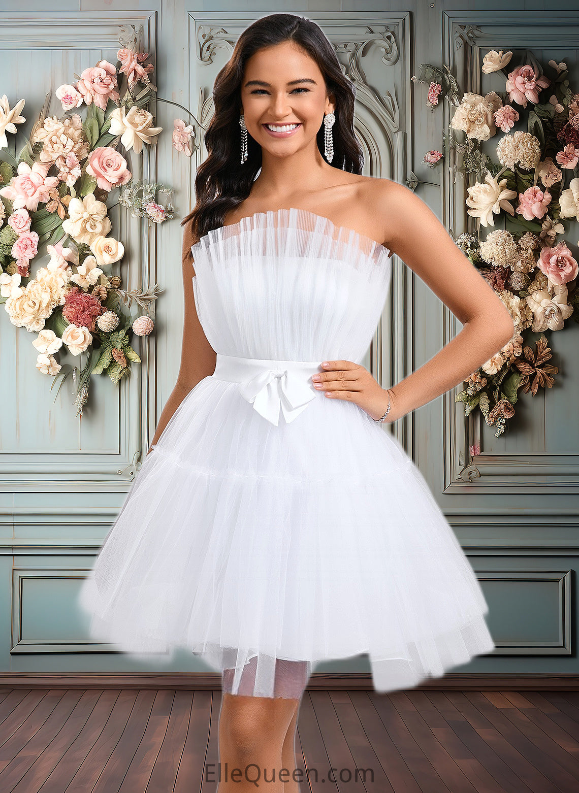 Aliza Ball-Gown/Princess Asymmetrical Short Tulle Homecoming Dress With Bow DGP0025709