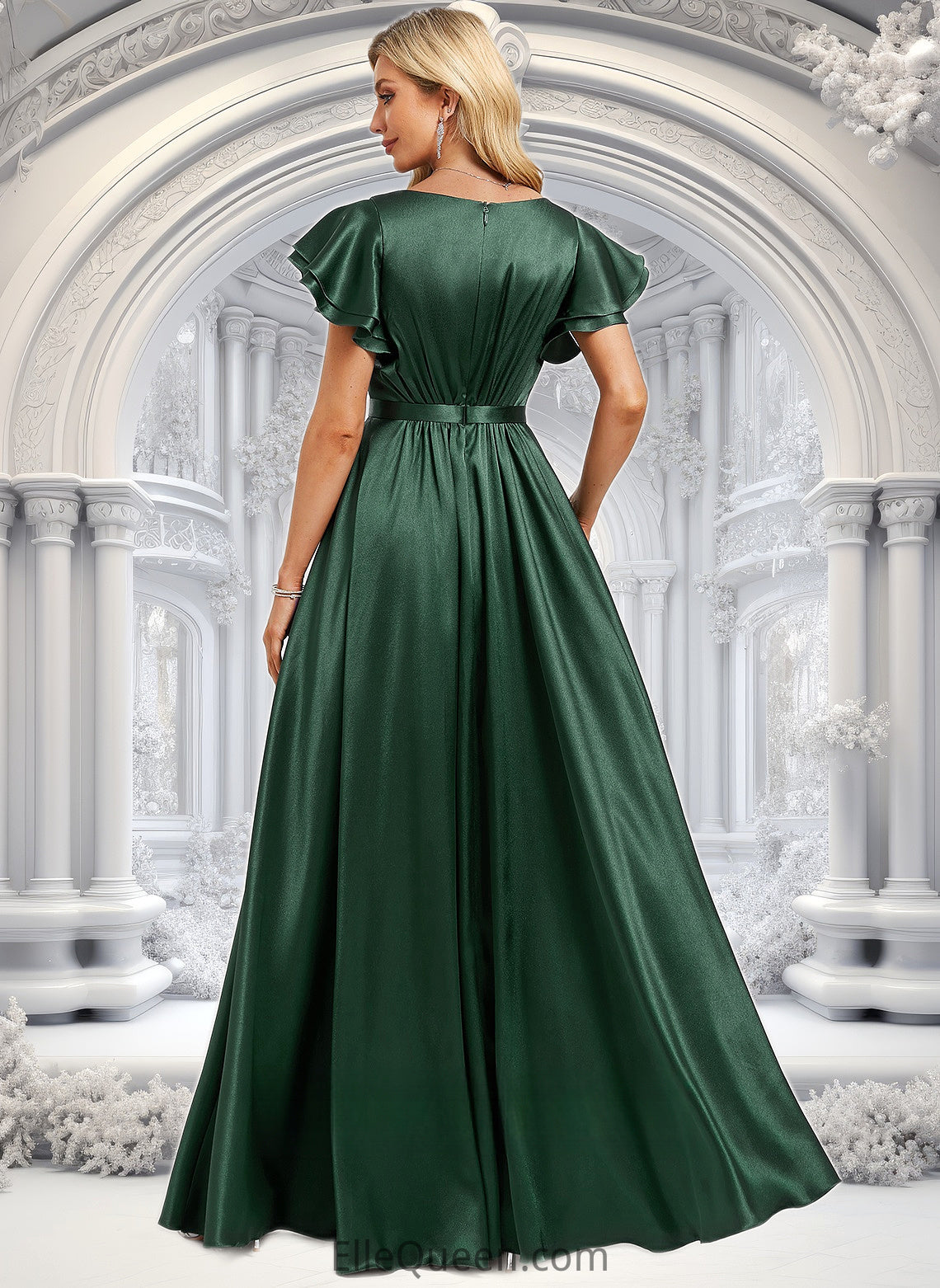 Jillian A-line Scoop Floor-Length Stretch Satin Bridesmaid Dress With Ruffle DGP0025770