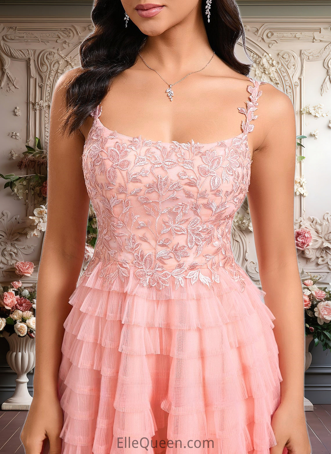 Moriah Ball-Gown/Princess Scoop Short Tulle Lace Homecoming Dress With Ruffle DGP0025676