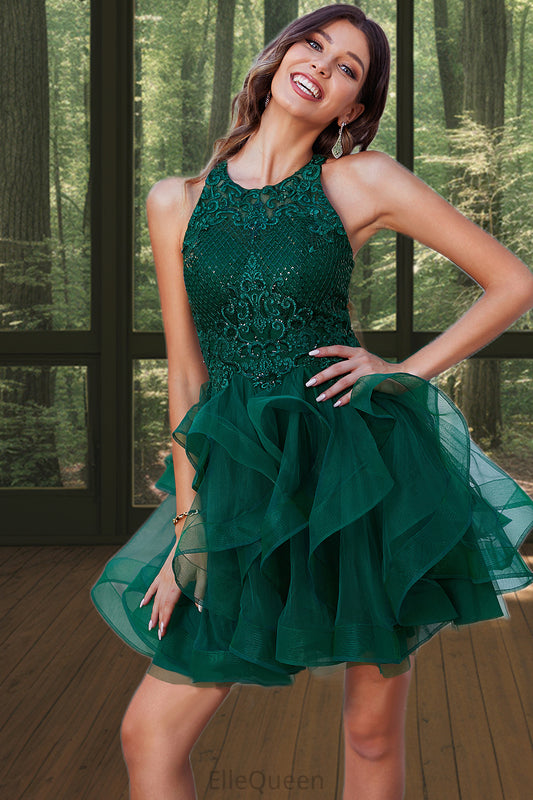 Emmalee Ball-Gown/Princess Scoop Short/Mini Lace Tulle Homecoming Dress With Sequins DGP0020537