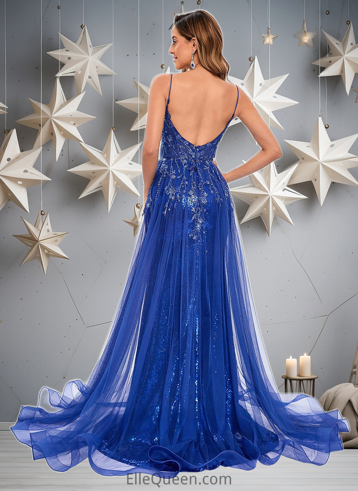 Wendy Trumpet/Mermaid Straight Sweep Train Tulle Sequin Prom Dresses With Sequins Appliques Lace DGP0025857