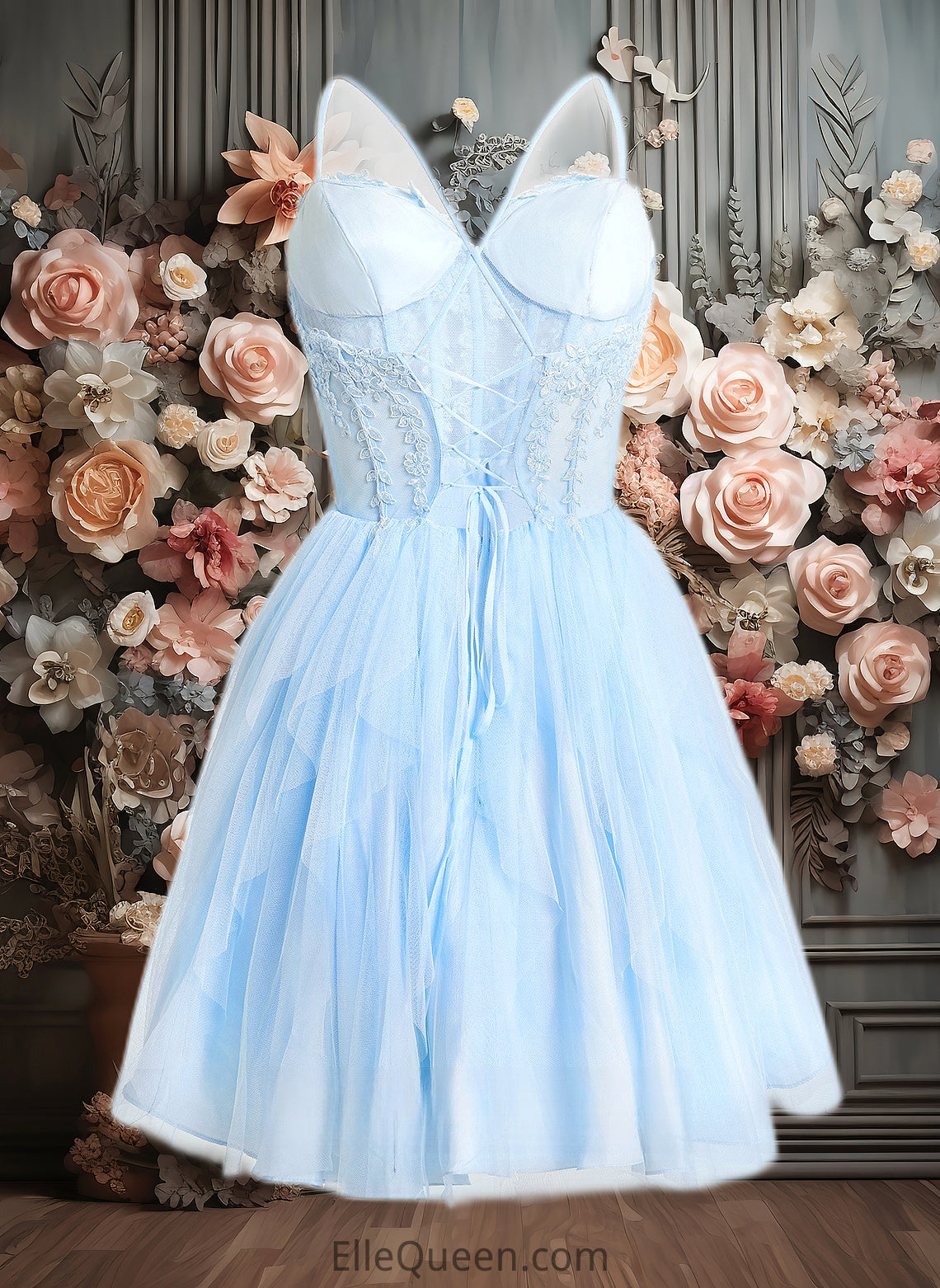 Evelyn Ball-Gown/Princess Sweetheart Short Lace Tulle Homecoming Dress With Ruffle DGP0025707