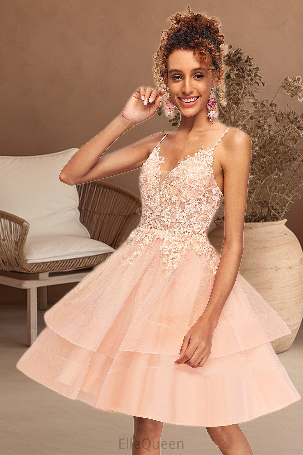 Ryan A-line V-Neck Short/Mini Lace Tulle Homecoming Dress DGP0020524