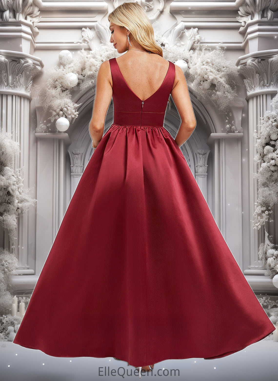 Aleah A-line V-Neck Floor-Length Satin Bridesmaid Dress DGP0025775