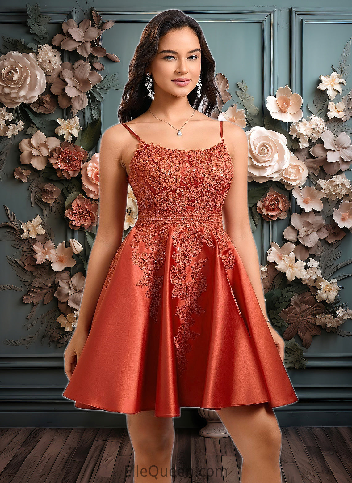 Trinity A-line Scoop Short Satin Lace Homecoming Dress With Sequins DGP0025683