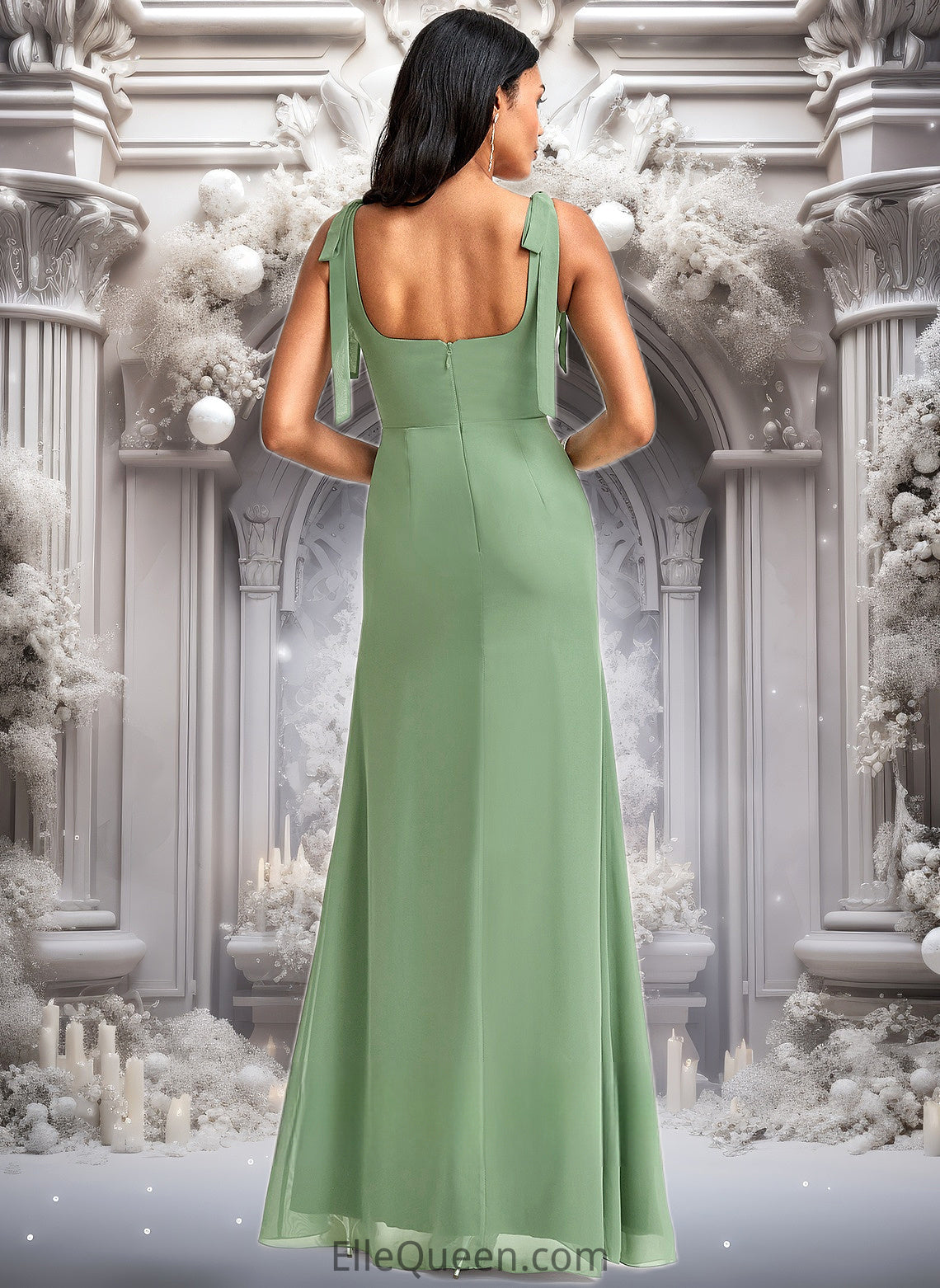 Amara A-line Square Floor-Length Chiffon Bridesmaid Dress With Bow DGP0025740