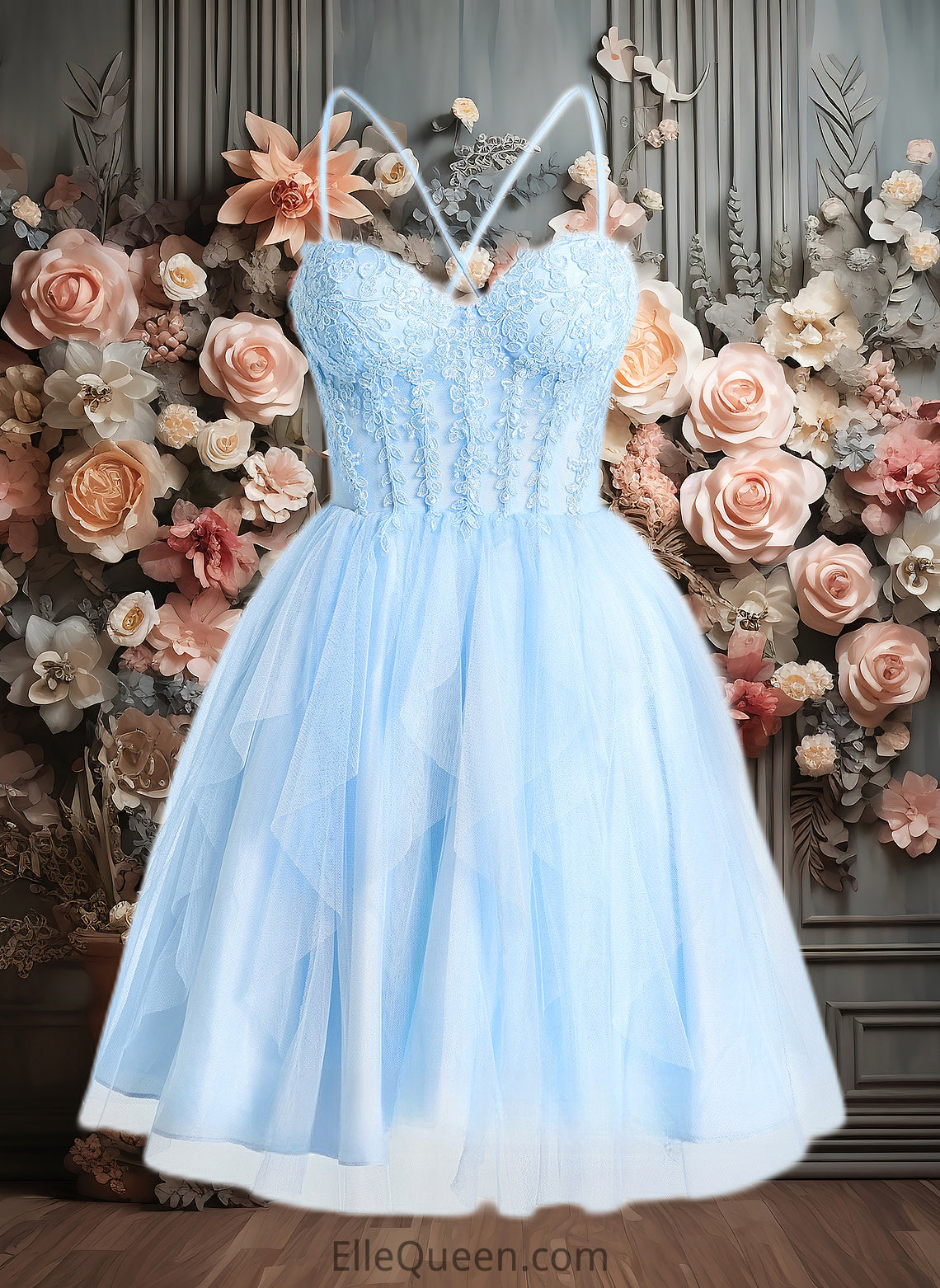 Evelyn Ball-Gown/Princess Sweetheart Short Lace Tulle Homecoming Dress With Ruffle DGP0025707