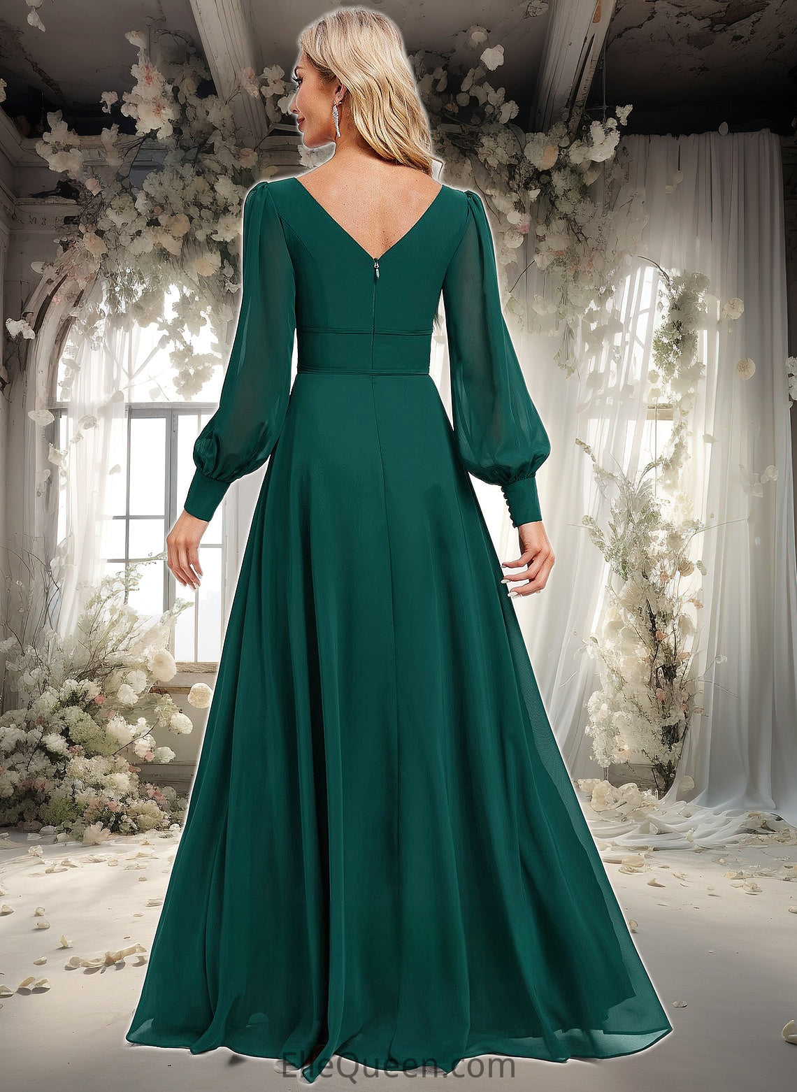 Toni A-line V-Neck Floor-Length Chiffon Bridesmaid Dress DGP0025816