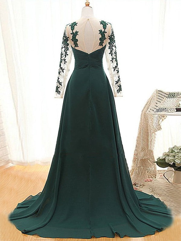 Hazel A-Line/Princess Chiffon Applique Sweetheart Long Sleeves Sweep/Brush Train Mother of the Bride Dresses DGP0020438