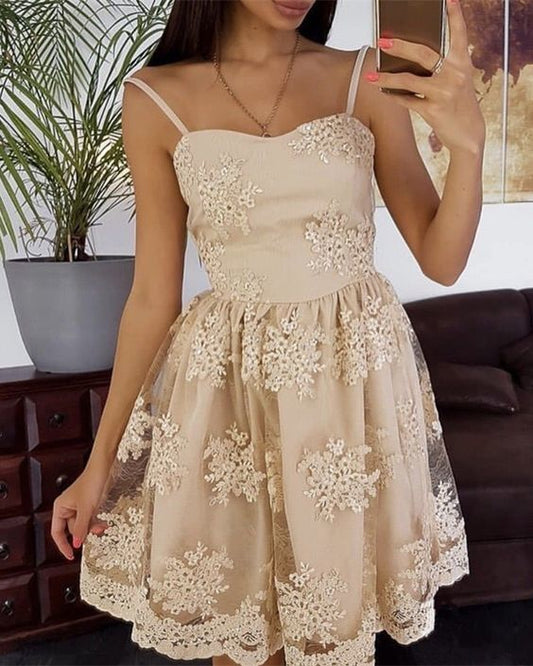 Spaghetti A Line Kara Ivory Homecoming Dresses Lace Straps Sweetheart Flowers Pleated