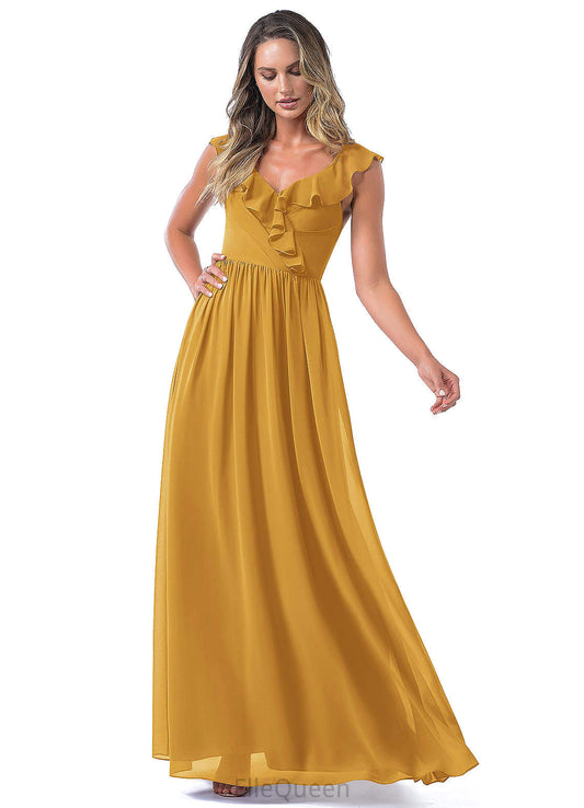 Olga Spaghetti Staps Off The Shoulder Sweep-Brush Train Sleeveless Trumpet/Mermaid Natural Waist Bridesmaid Dresses