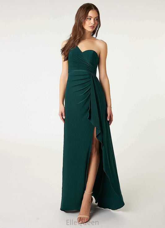 Macie One Shoulder Velvet Sleeveless Floor Length Natural Waist Trumpet/Mermaid Bridesmaid Dresses