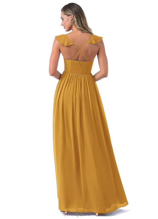 Olga Spaghetti Staps Off The Shoulder Sweep-Brush Train Sleeveless Trumpet/Mermaid Natural Waist Bridesmaid Dresses