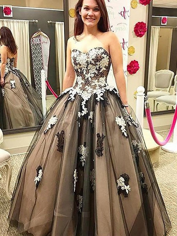 Sleeveless Ball Applique Sweetheart Gown Floor-Length Tulle Dresses