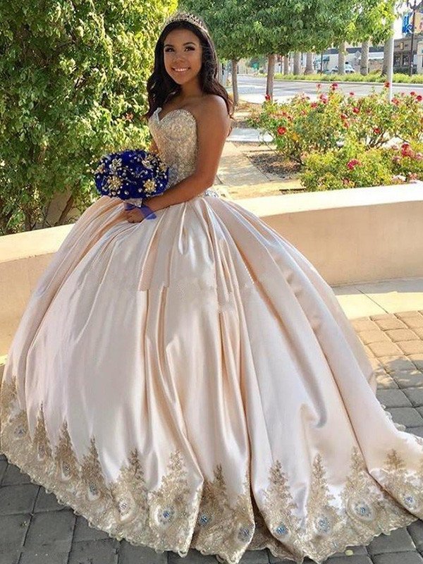 Sweetheart Ball Train Gown Sweep/Brush Beading Satin Sleeveless Dresses