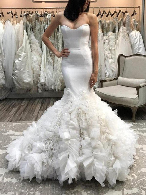 Train Sweetheart Sleeveless Court Trumpet/Mermaid Satin Wedding Dresses