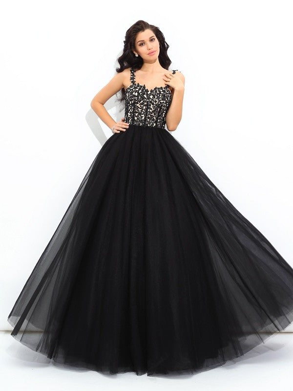 Straps Gown Sleeveless Long Ball Applique Net Quinceanera Dresses