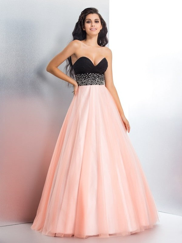 Long Gown Sleeveless Beading Ball Sweetheart Satin Quinceanera Dresses