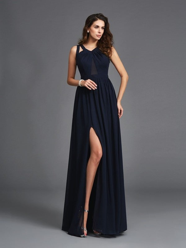 Straps Sleeveless A-Line/Princess Long Chiffon Dresses