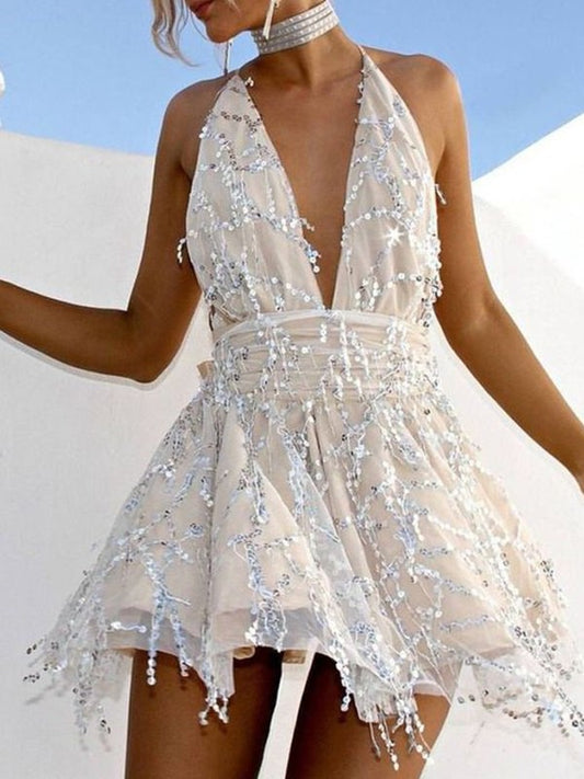 Sleeveless Beading Halter A-Line/Princess Short/Mini Homecoming Dress