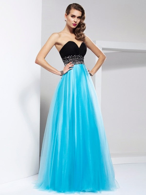 Sash/Ribbon/Belt Sweetheart Sleeveless A-Line/Princess Long Net Dresses