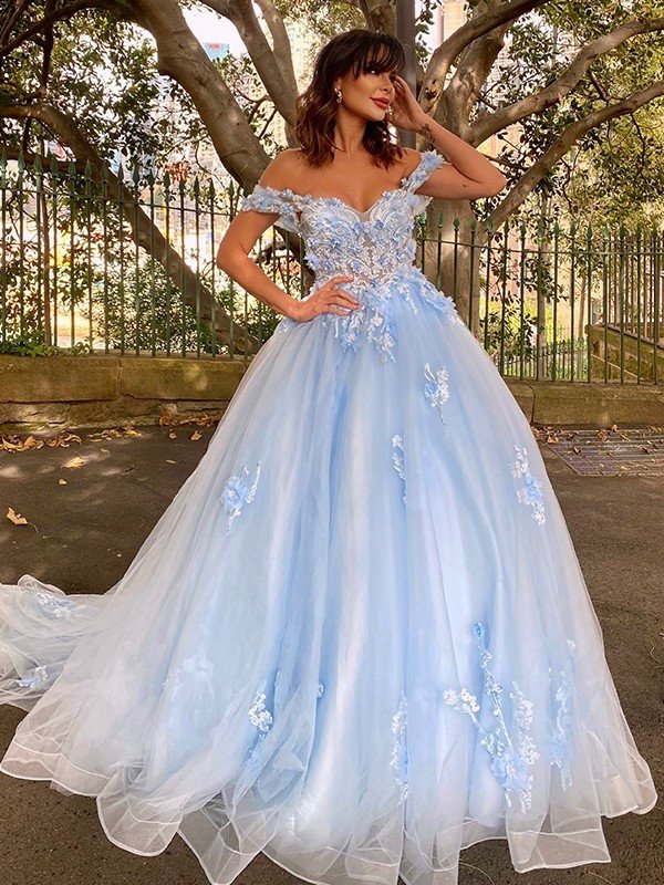 Tulle Ball Applique Gown Off-the-Shoulder Sleeveless Sweep/Brush Train Dresses