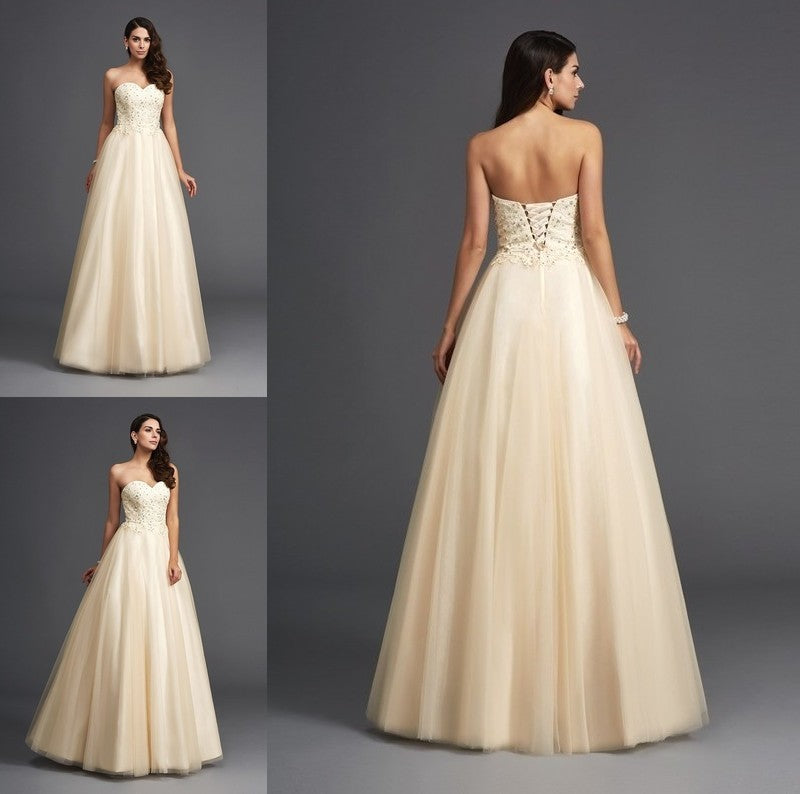 Sweetheart Sleeveless A-Line/Princess Beading Long Net Dresses