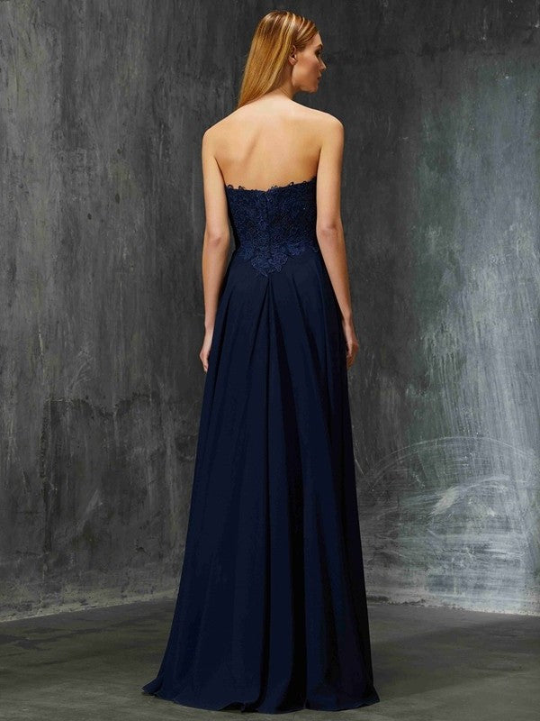 Floor-Length Sweetheart Sleeveless A-Line/Princess Applique Chiffon Dresses