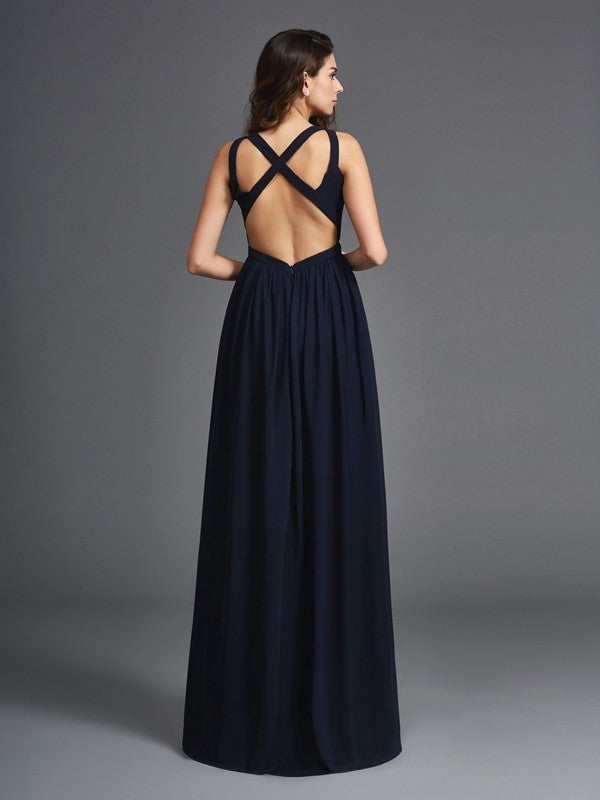 Straps Sleeveless A-Line/Princess Long Chiffon Dresses