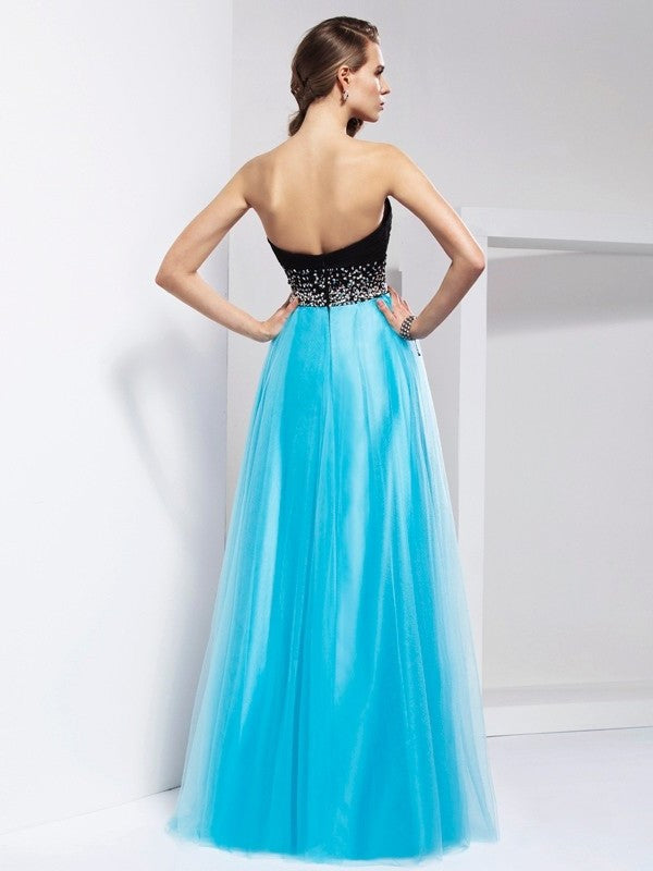 Sash/Ribbon/Belt Sweetheart Sleeveless A-Line/Princess Long Net Dresses