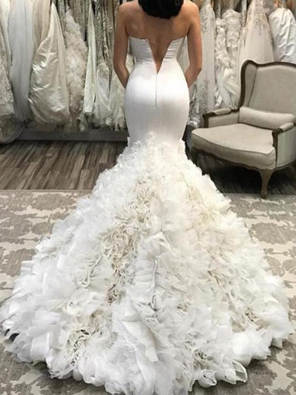 Train Sweetheart Sleeveless Court Trumpet/Mermaid Satin Wedding Dresses