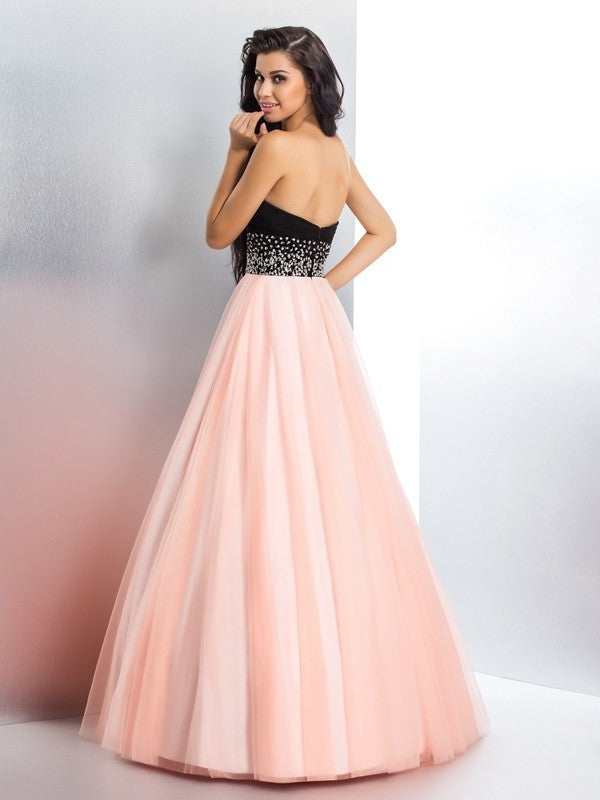 Long Gown Sleeveless Beading Ball Sweetheart Satin Quinceanera Dresses