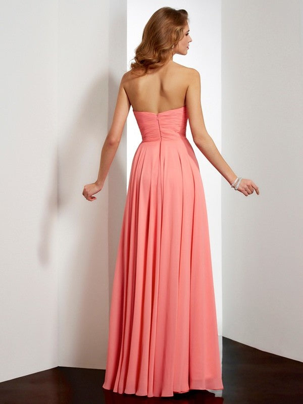 Pleats Sweetheart Sleeveless A-Line/Princess Long Chiffon Dresses