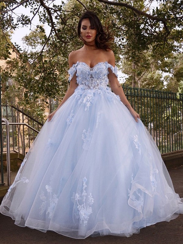 Tulle Ball Applique Gown Off-the-Shoulder Sleeveless Sweep/Brush Train Dresses