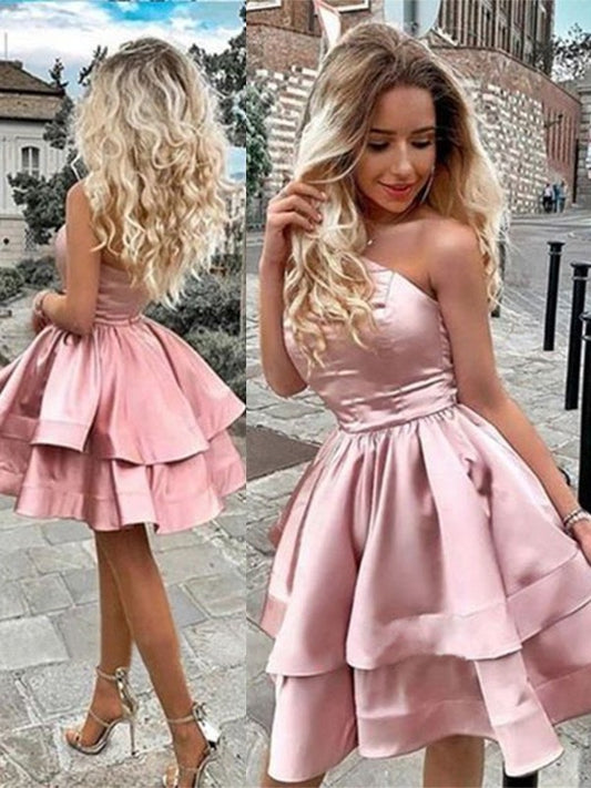 One-Shoulder A-Line/Princess Ruffles Charmeuse Sleeveless Short/Mini Homecoming Dresses