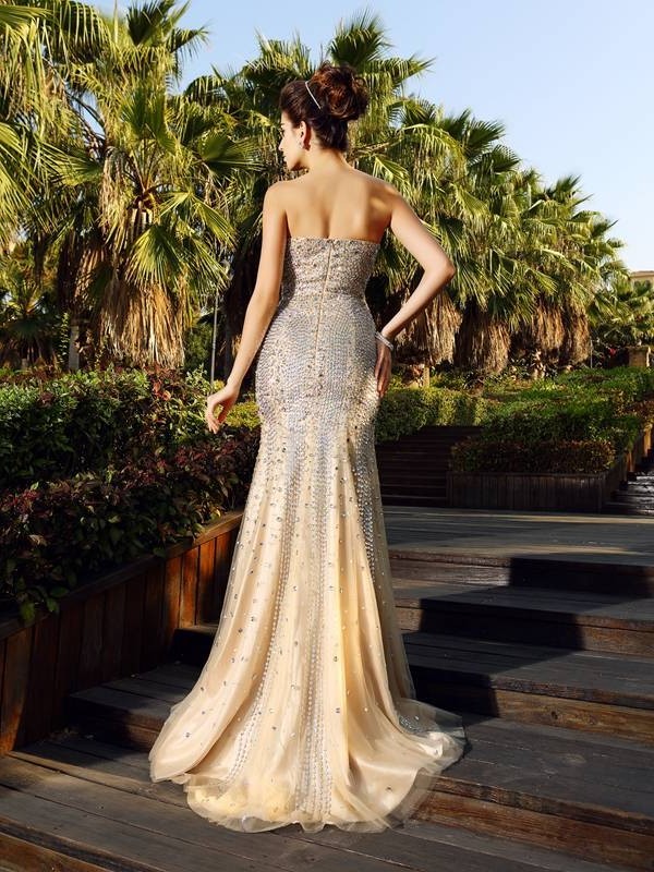 Trumpet/Mermaid Sweetheart Beading Sleeveless Long Satin Dresses