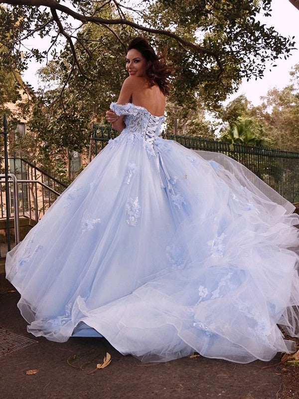 Tulle Ball Applique Gown Off-the-Shoulder Sleeveless Sweep/Brush Train Dresses