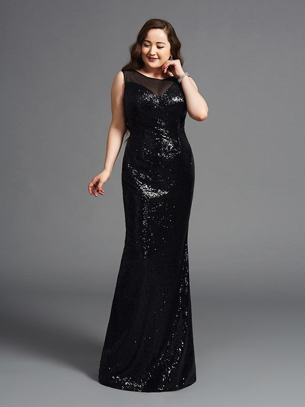 Scoop Sheath/Column Sequins Sleeveless Long Plus Size Dresses