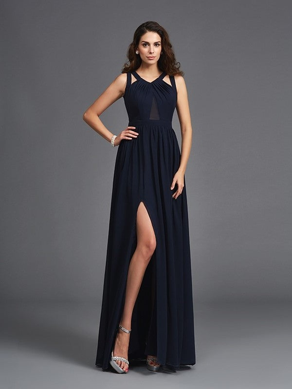 Straps Sleeveless A-Line/Princess Long Chiffon Dresses