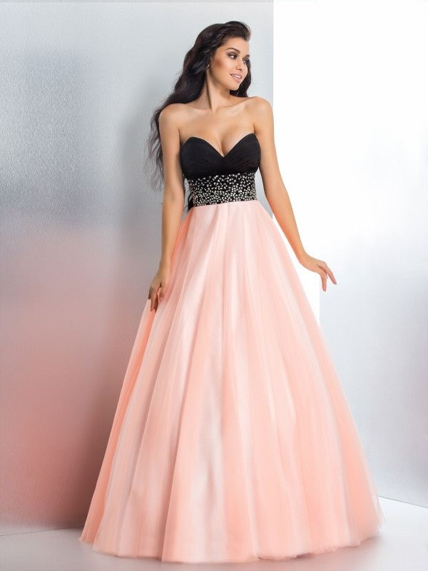 Long Gown Sleeveless Beading Ball Sweetheart Satin Quinceanera Dresses